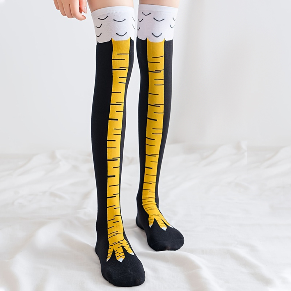 Funny Chicken Leg Socks - 1 Para Damskich Podkolanówek Modne Śmieszne
