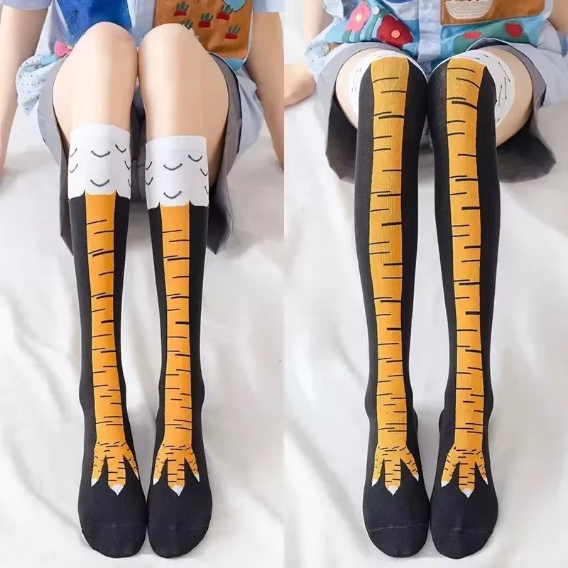 Funny Chicken Leg Socks - Śmieszne skarpetki damskie za kolano z