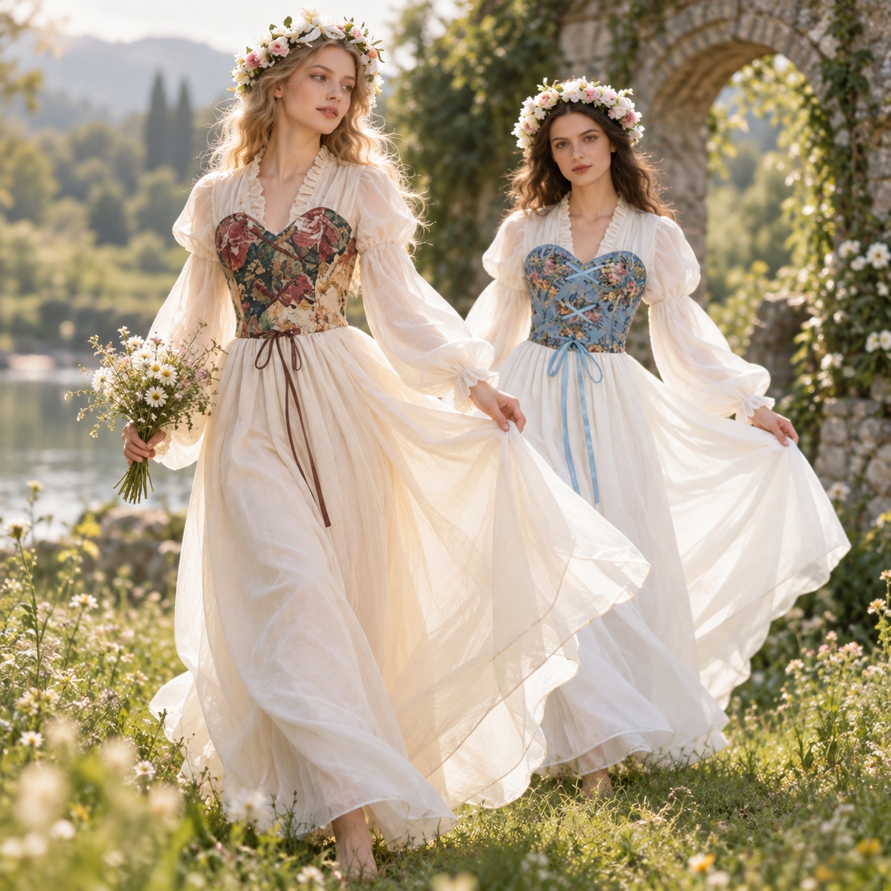 Medieval Renaissance Dress Women - Sukienka w stylu renesansowym z gorsetem,