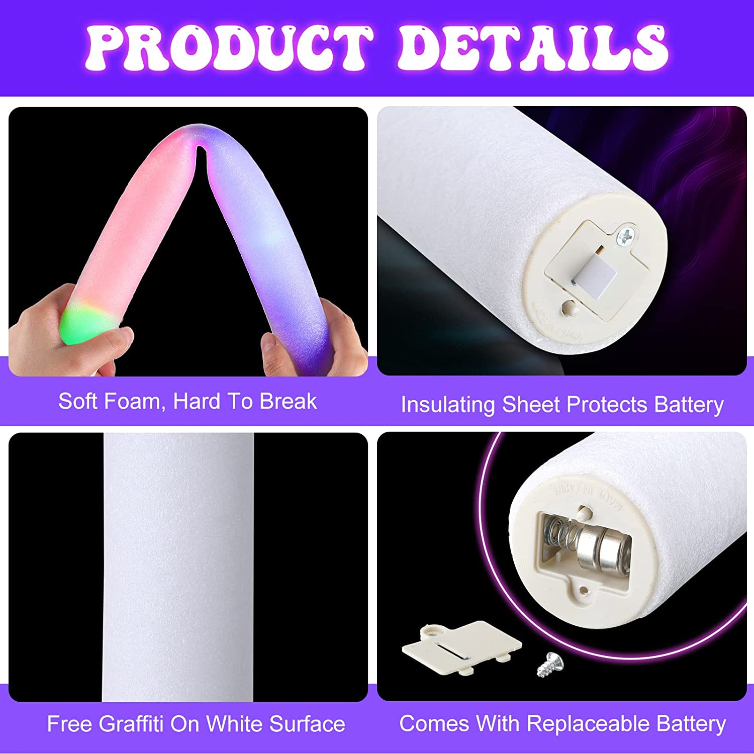 30/60szt LED Glow Foam Stick M – Flashing Led Foam Sticks Party recenzja i cena