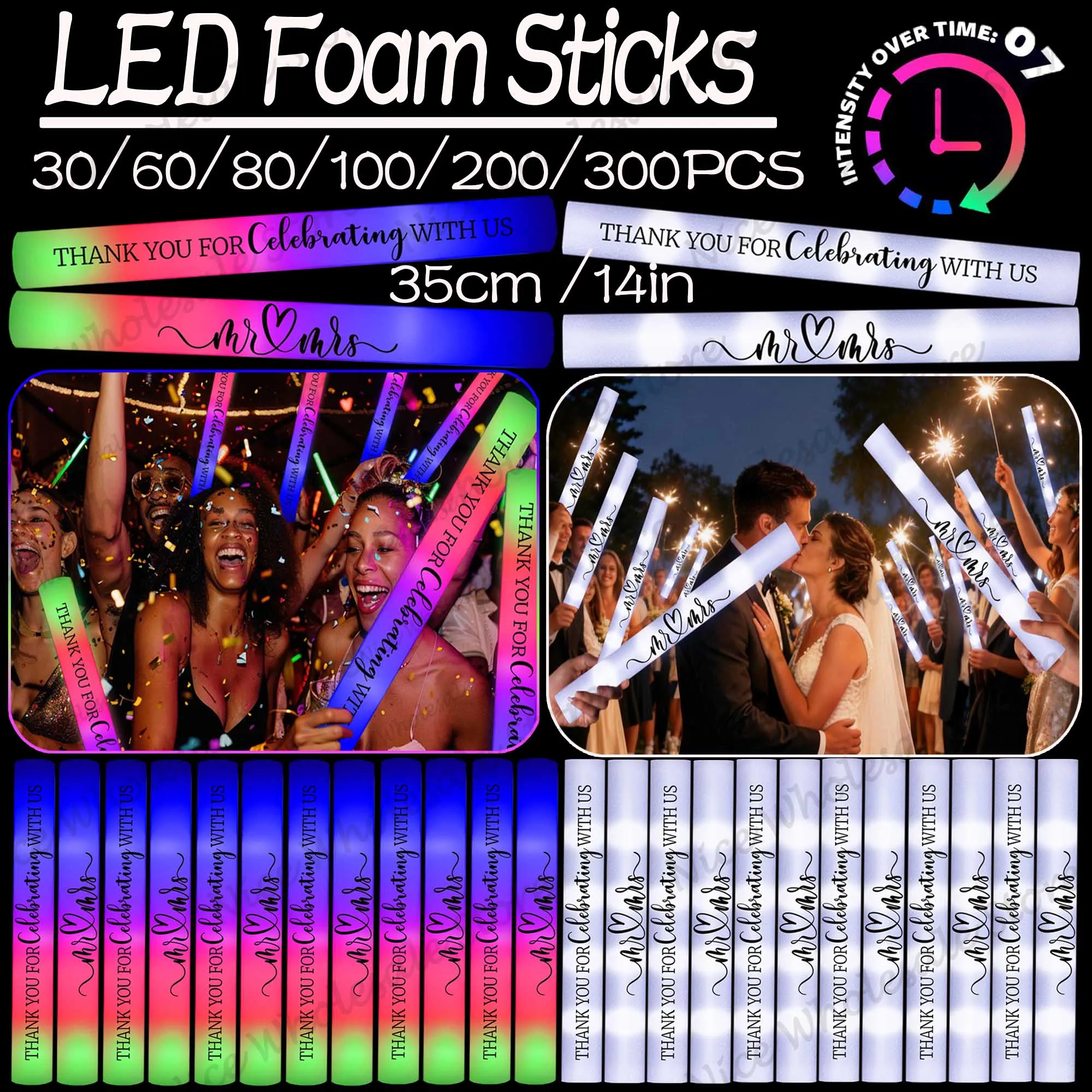 Zestaw świetlików LED, 100-30  – Flashing Led Foam Sticks Party recenzja i cena
